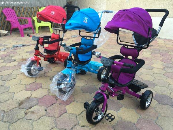 Új Luxus króm felnis szülőkaros gyermek tricikli babakocsi h