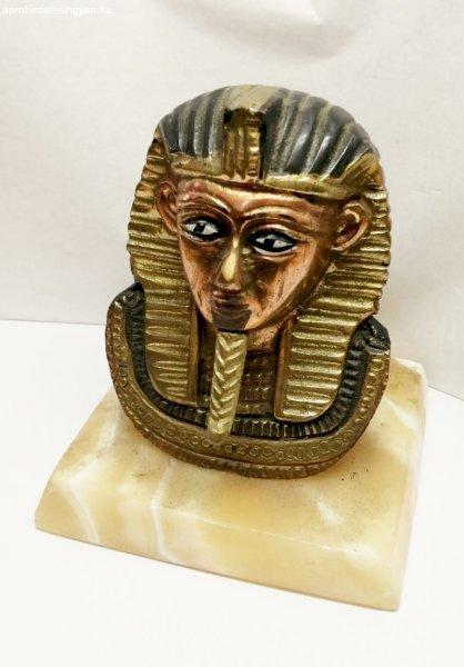 Tutanhamon Fáraó, bronz mellszobra kisplasztika, sárgás Ónix