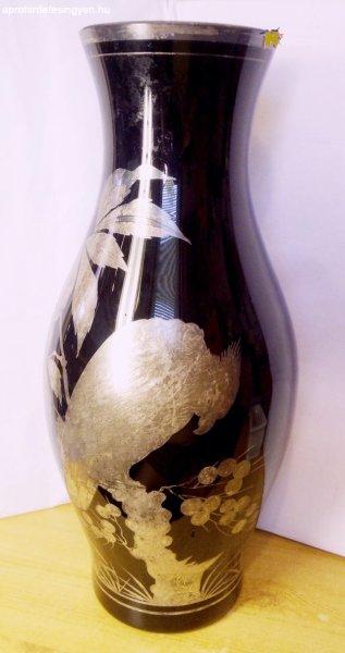 Antik Muránói ezüst festésű váza sassal, és virágos 