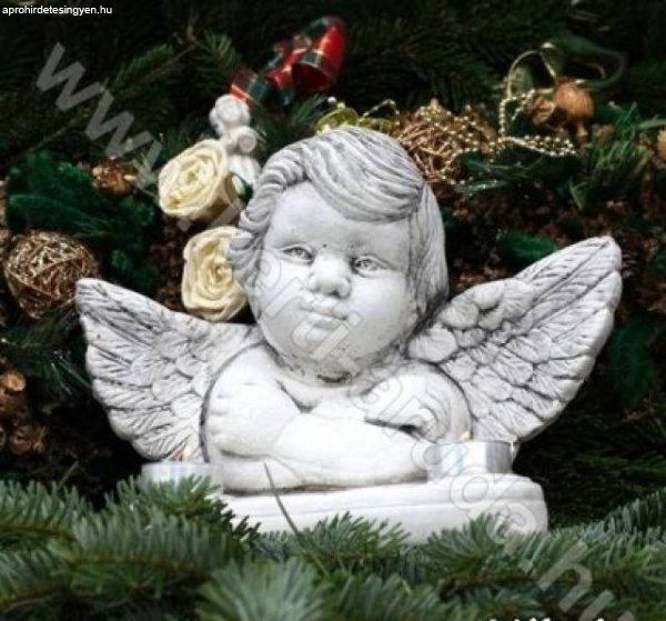 Fekvő angyalka dekoráció, kő szobor