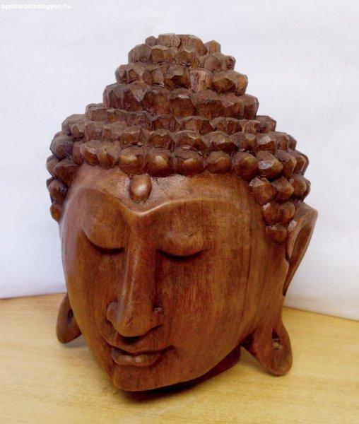 Meditáló Buddha Indonéz természetes keményfa szobor egz