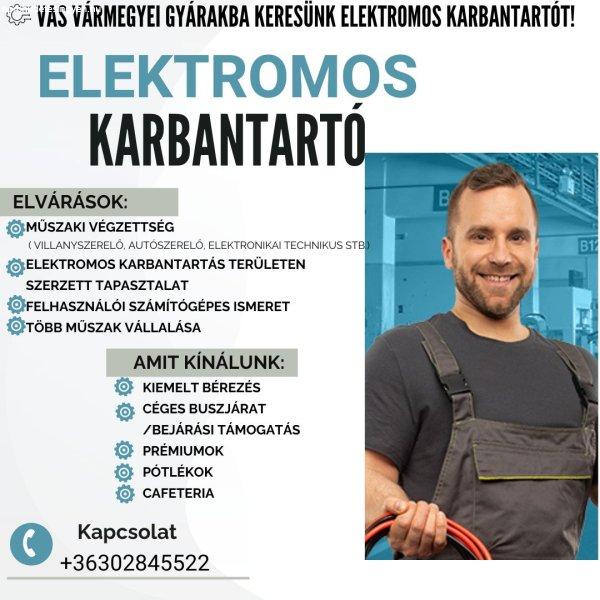 Elektromos Karbantartó álláslehetőség Vas vármegyében