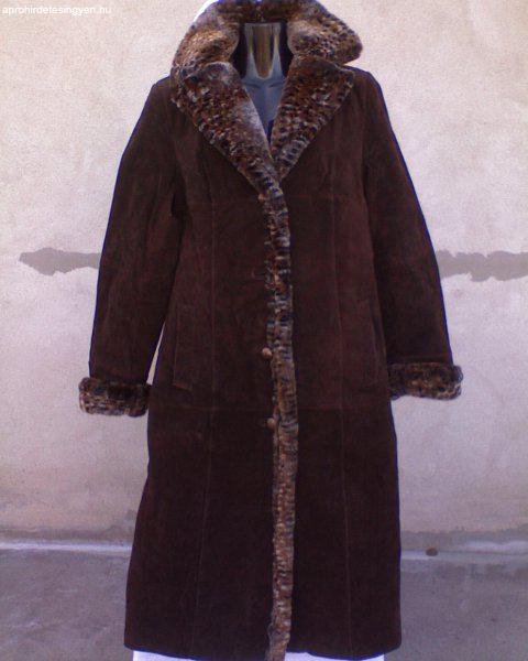 Csokibarna velúr bőr kabát kb.38-40-es