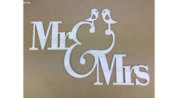 Fa "Mr&Mrs" madárkás felirat fehér 28*42cm