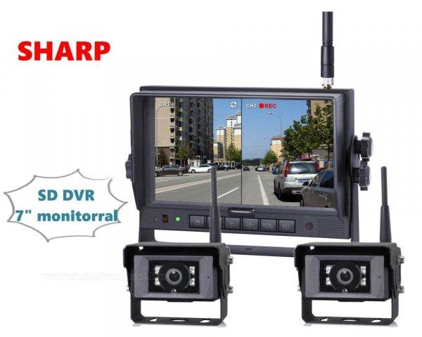 Ipari kivitelű vezeték nélküli tolatókamera szett SD kártyás DVR LCD
monitorral 2 db tolatókamerával Sharp HDW127-HDW143671X2