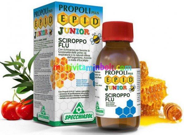 EPID FLU Junior 100 ml immuntámogató szirup gyerekeknek, E.P.I.D.® propolisz,
echinacea, eukaliptusz méz, acerola, citrom - Specchiasol