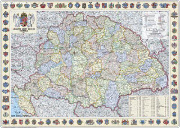 A Magyar Szent Korona országai 1914 (1:360 000) 125x90 cm Ívben, fóliázva