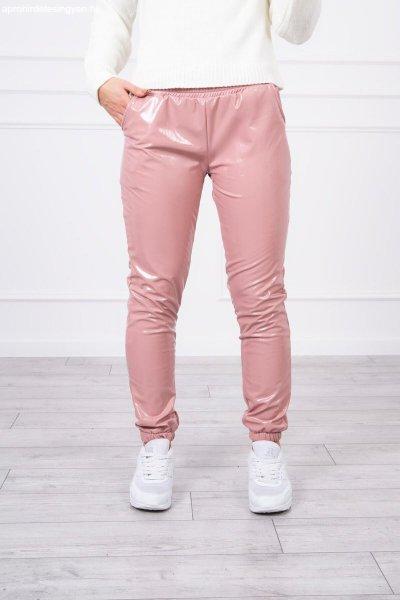 Fényes nadrág bársonyos alávarrással rózsaszín