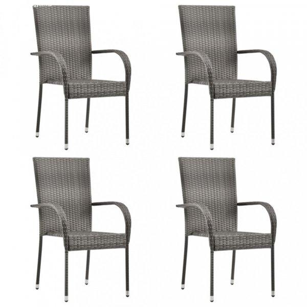 4 db szürke rakásolható polyrattan kültéri szék
