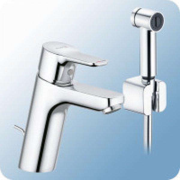 Kludi Pure&Easy egykaros álló mosdó csaptelep automata leeresztővel 100mm,
kézi zuhanyfejjel és tartóval