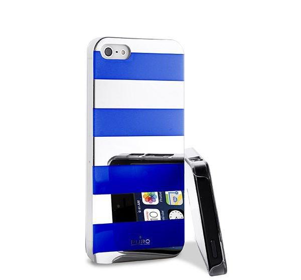 PURO iPhone SE / 5 / 5s okostelefon tok, csíkos, ezüst/kék