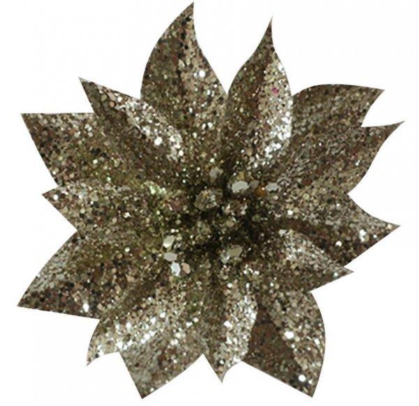 Virág Glitterpoinsettia, Csipeszel, Pezsgő, 9x8 cm, 6 db