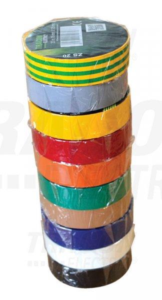 Szigetelőszalag válogatás különböző színekben, 10 db/cs 20m×18mm, PVC,
0-90°C, 40kV/mm