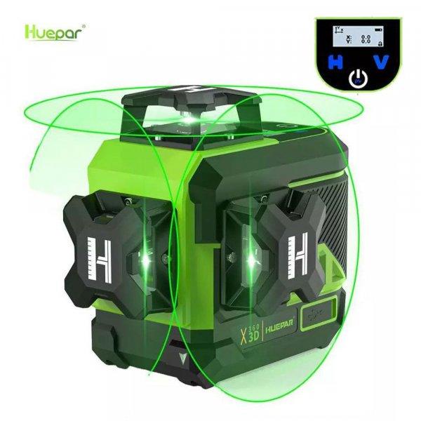 Huepar Z03CG - 12 vonalas, 3D (3x360°) zöld lézer szintező Bluetooth-tal,
LCD kijelzővel