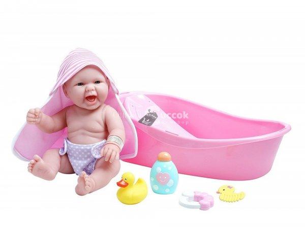 Berenguer Újszülött játékbaba fürdőköpenyben káddal - 33 cm -
rózsaszín