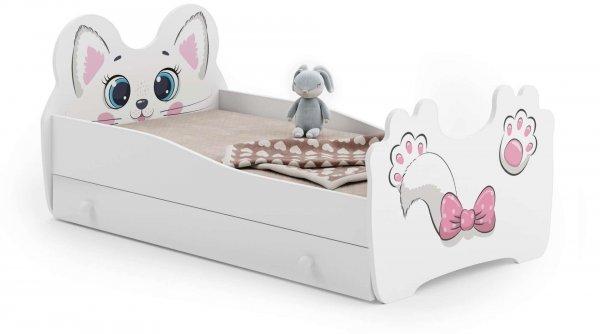 Kobi Animals Ifjúsági ágy ágyneműtartóval - Cica #fehér-rózsaszín -
Többféle méretben
