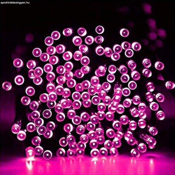 Napelemes 50 LED-es rózsaszín dekorációs fényfüzér, kerti égősor