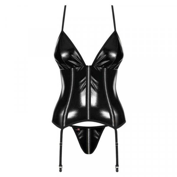 Obsessive - Stormea corset & thong S/M - Fekete, fényes szexi fűző és tanga