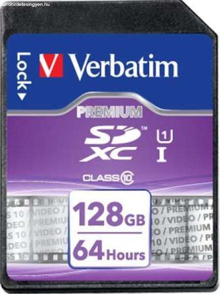 VERBATIM Memóriakártya, SDXC, 128GB, CL10/U1, 90/10 MB/s, VERBATIM 