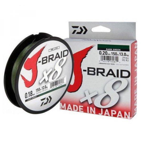 Daiwa J-Braid X8 Dark Green 8 Braid 150m 0,22mm fonott zsinór (12751-022)