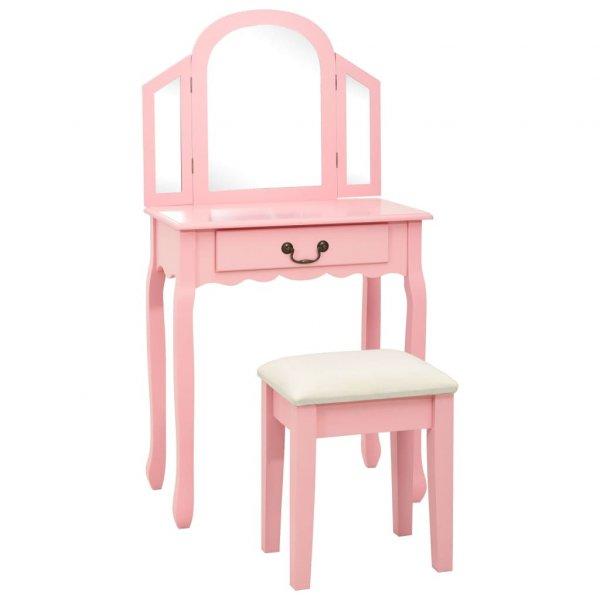 Rózsaszín császárfa MDF fésülködőasztal ülőkével 65x36x128 cm