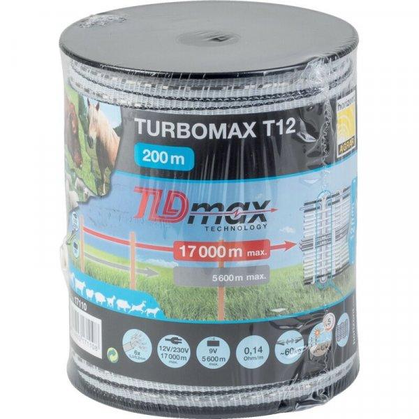 Horizont villanypásztor szalag TURBOMAX T12, fekete/fehér/fekete, 200 m