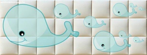 Kék bálna rajz illusztráció gyerekszoba nyomtatott műbőr babafalvédő,
ágy mögé (200x75 cm)