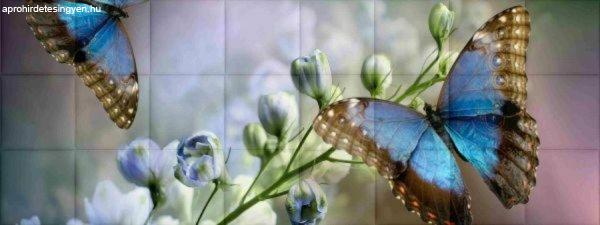 Pillangó színes kék nyomtatott műbőr falvédő, ágy mellé (200x75 cm)