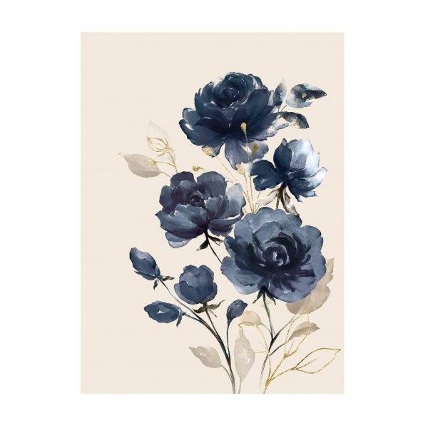 Üveg falikép, rózsák, 50x70 cm, fehér-kék - BLUE DREAM - Butopêa