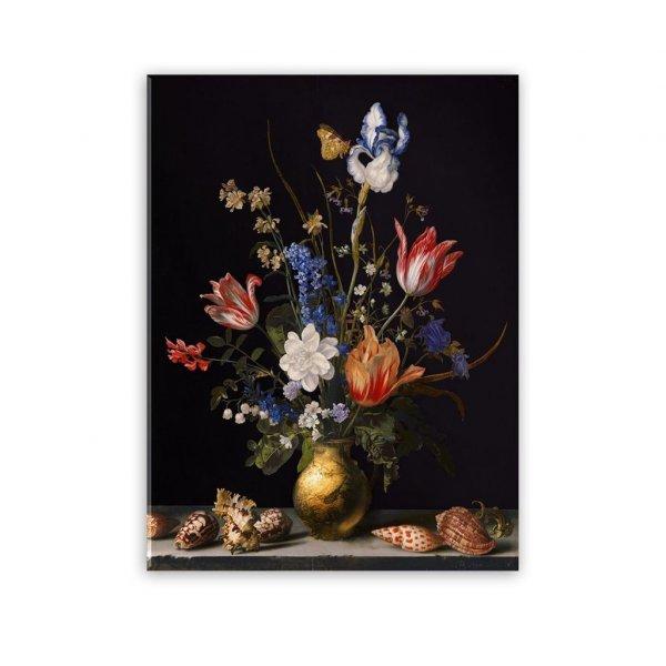 Üveg falikép, virágcsokor vázában, 50x70 cm, fekete - BOUQUET - Butopêa