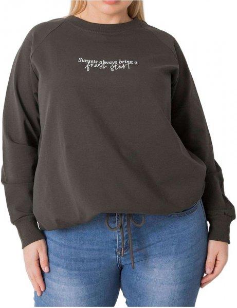 Khaki színű női póló letöltéssel és felirattal