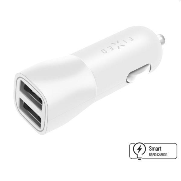 FIXED Autós töltő Smart Rapid Charge 2x USB, 15 W, fehér