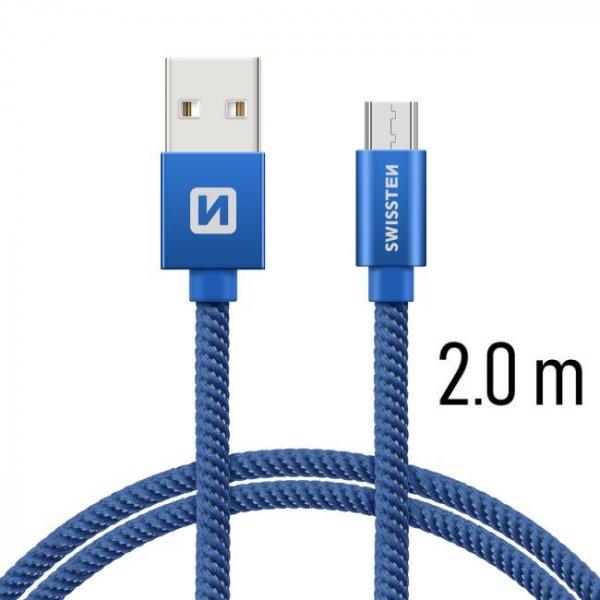 Adatkábel Swissten textil Micro-USB konnektorral, gyorstöltés támogatással,
kék