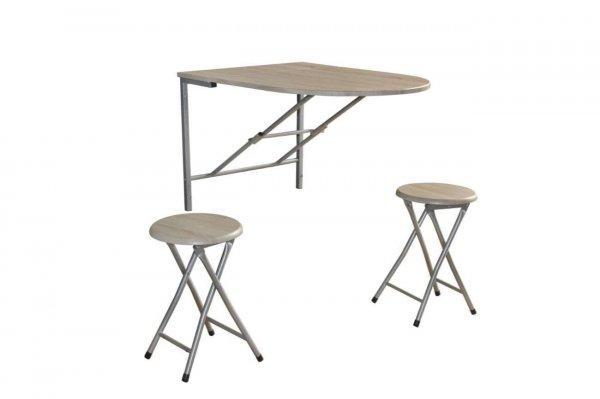 Nápoly falra szerelhető lehajtható asztal + 2 szék fehér tölgy
