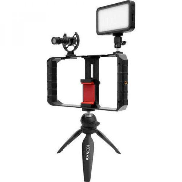 Synco Vlogger Kit 1 vlogging szett okostelefonokhoz, mikrofon, LED, mini
állvány, mobiltelefon cage