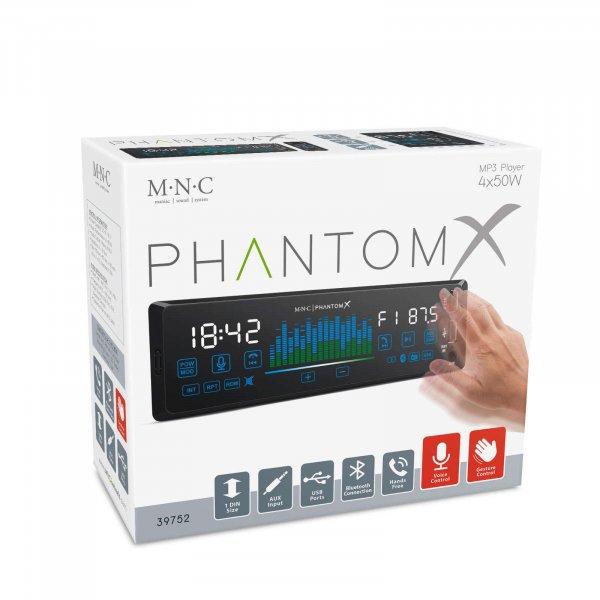 MNC PhantomX 39752 autós multimédia lejátszó 1DIN, 4 x 50 W - gesztus
verzió, Bluetooth, MP3, AUX, USB