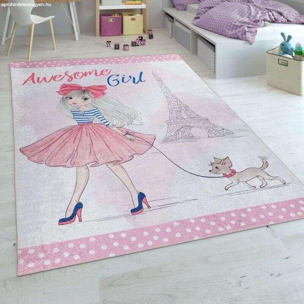 Gyerekszoba lány-dizájn nyomtató rózsaszín szőnyeg, modell 20409,
140x200cm