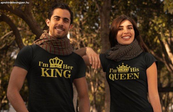 King & Queen páros fekete pólók arany felirattal 1