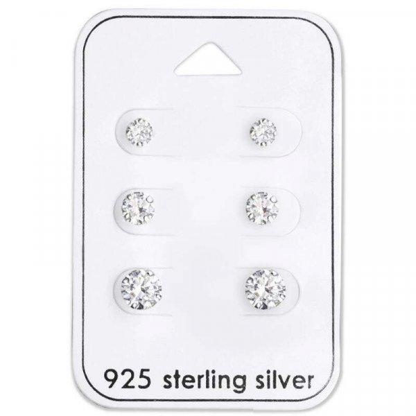 Fehér köves ezüst stift fülbevaló szett, 3 pár - 925 ezüst gyerek
ékszer- 28454