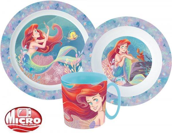 Disney Hercegnők Ariel étkészlet, micro műanyag szett bögrével 350 ml