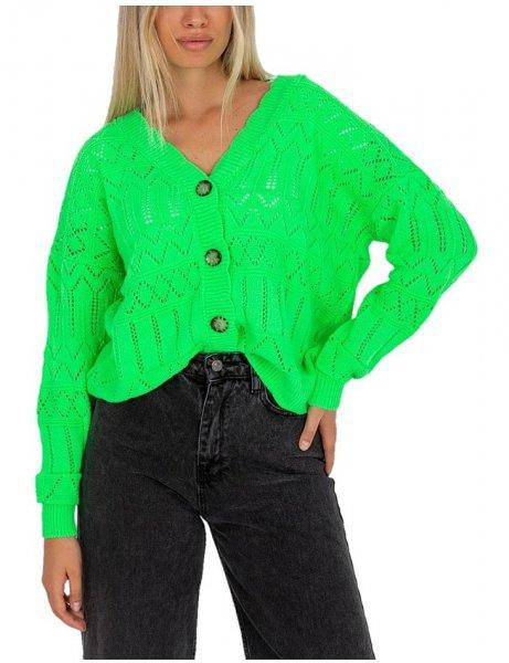 Neon zöld horgolt gombos pulóver