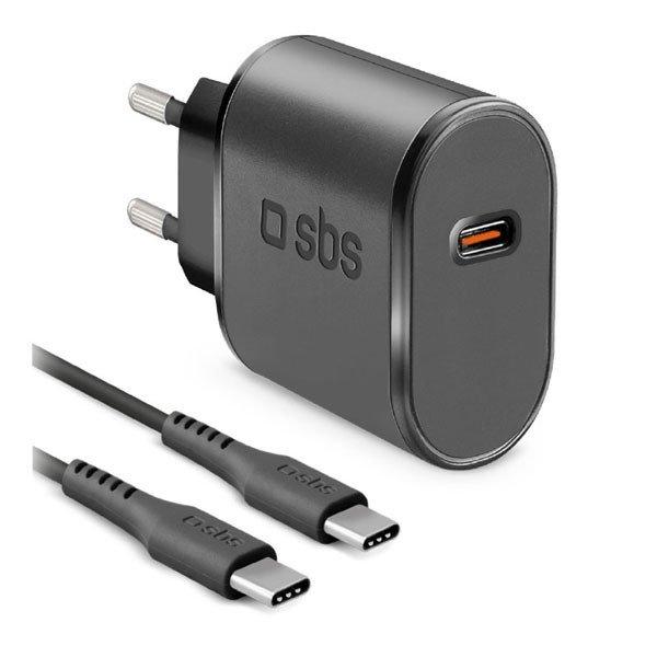 SBS Utazási töltőkészlet USB-C 15 W, kábel USB-C/USB-C, 1 m, fekete