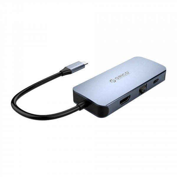 Orico Hub adapter 6 az 1-ben HDMI 4K + 3x USB 3.0 + RJ45 + USB-C PD 100W
(MC-U602P-GY-BP)