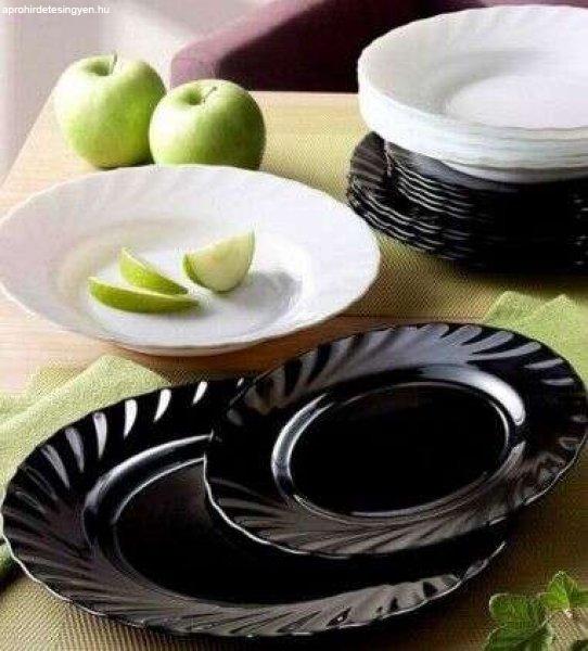 Fekete-fehér 6 személyes étkészlet, Luminarc Trianon, 19 darab, 18 tányér
és salátástál