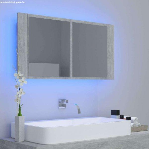Betonszürke led-es tükrös fürdőszobaszekrény 90 x 12 x 45 cm