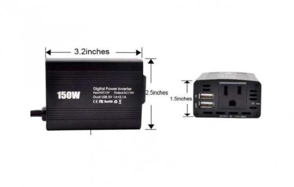 150W Szivargyújtós Digitális Adapter/Inverter, 220V-os kimenettel fekete