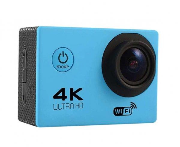 WiFi-s Akciókamera, F-60, 12MP sportkamera, FullHD video/60FPS, max.64GB TF
Card, 30m-ig vízálló, A+ 170°, kék