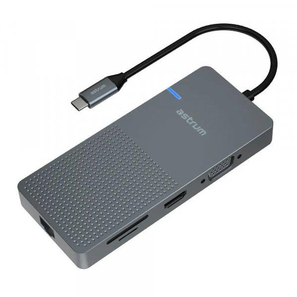 Astrum DA090 Type-C - 4K HDMI + VGA + Dual Usb 3.0 + SD olvasó, Gigabit Lan,
Type-C (100w) adapter szürke