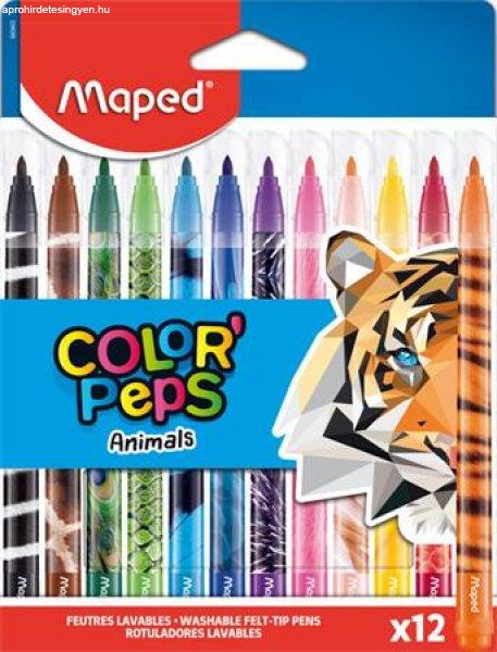 Filctoll készlet, 2,8 mm, kimosható, MAPED "Color'Peps
Animals", 12 különböző szín