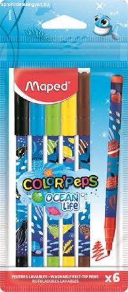 Filctoll készlet, 2 mm, kimosható, MAPED "Color'Peps Ocean
Life", 6 különböző szín